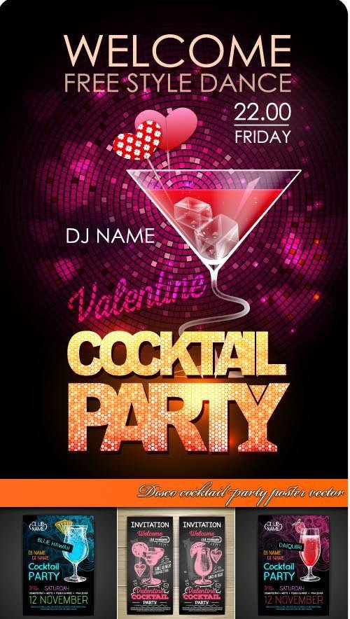 Disco cocktail party poster vector