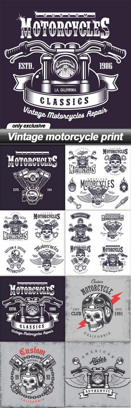 Vintage motorcycle print - 10 EPS