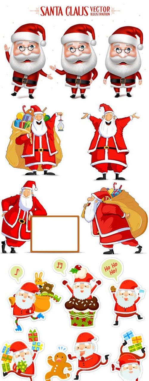 Cartoon Santa Clauses Vector Set