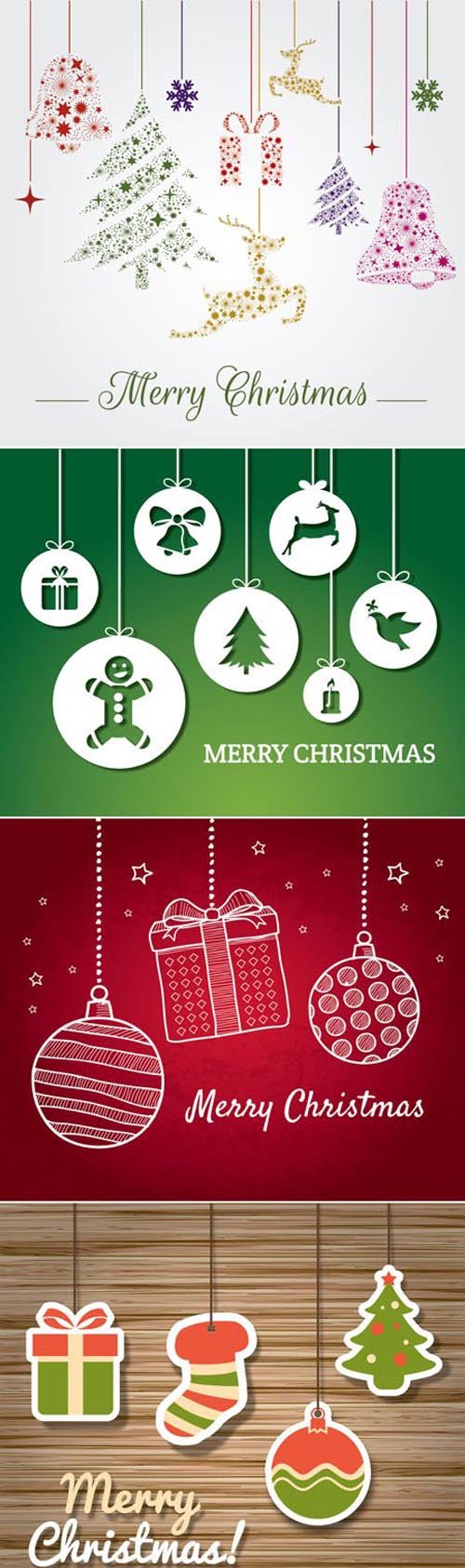 Merry Christmas Hanging Ornaments Background in Vector