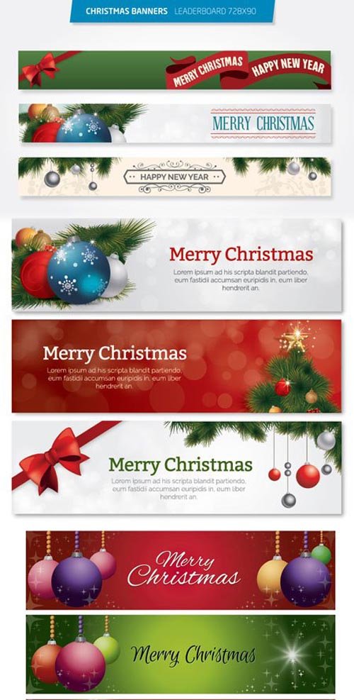 9 Christmas Glitters Banners in Vector