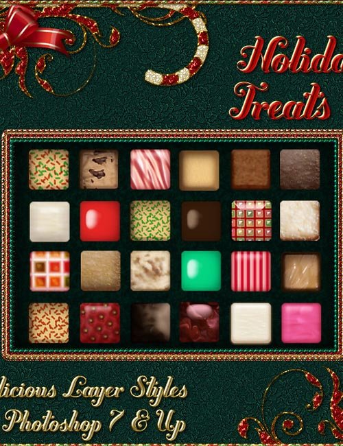 Holiday Treats Layer Styles w/Free Gift for Photoshop 7 & Above