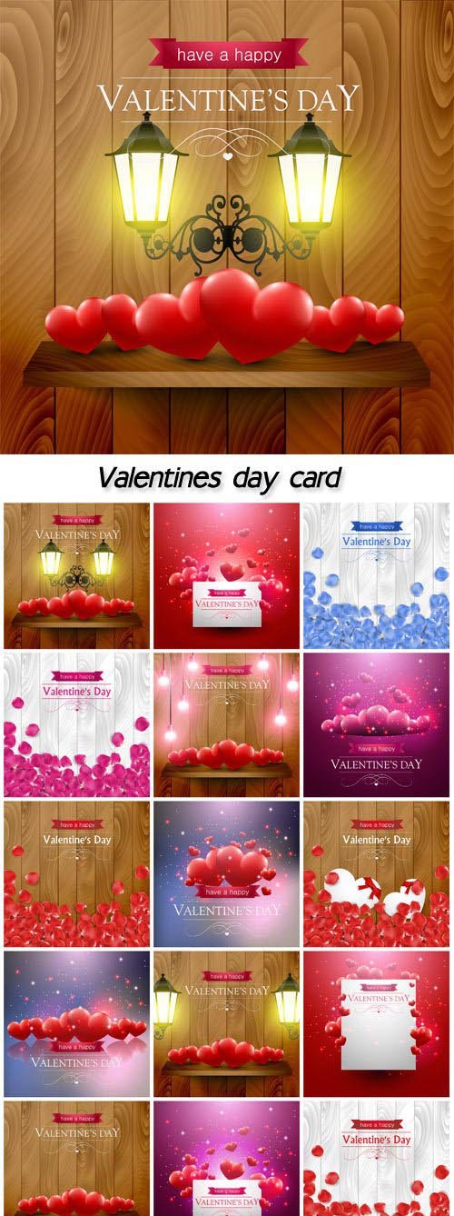Valentines day card with floating red hearts