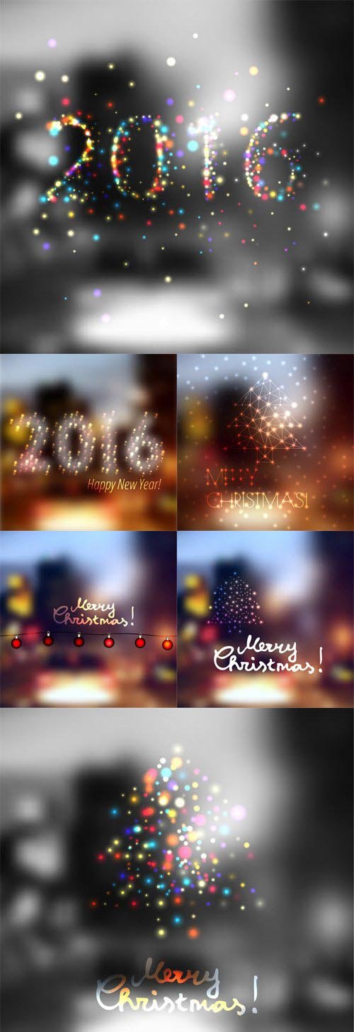 Happy New Year 2016 and Christmas Blurred Backgrounds