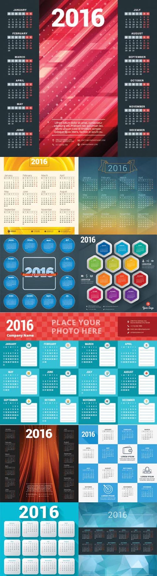 2016 New Year Calendars in Vector [Vol.1]