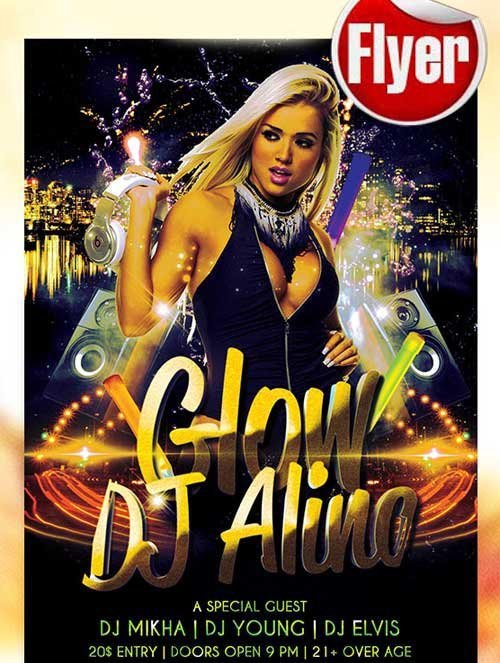 Glow Dj Alina Flyer PSD Template + Facebook Cover