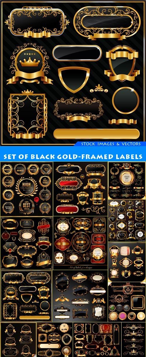 set of black gold-framed labels 18X EPS