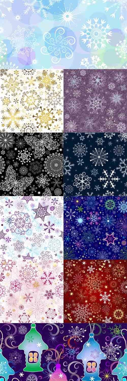 10 Winter Seamless Patterns with Snowflakes