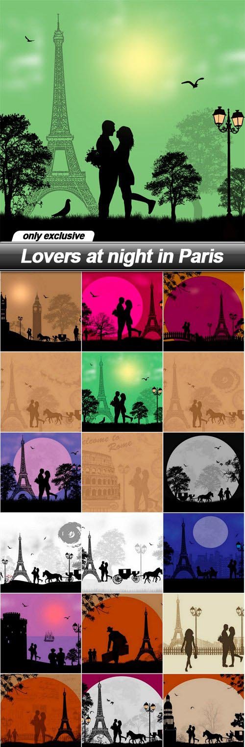 Lovers at night in Paris - 21 EPS