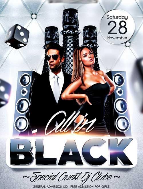 All in Black Party Flyer PSD Template + Facebook Cover