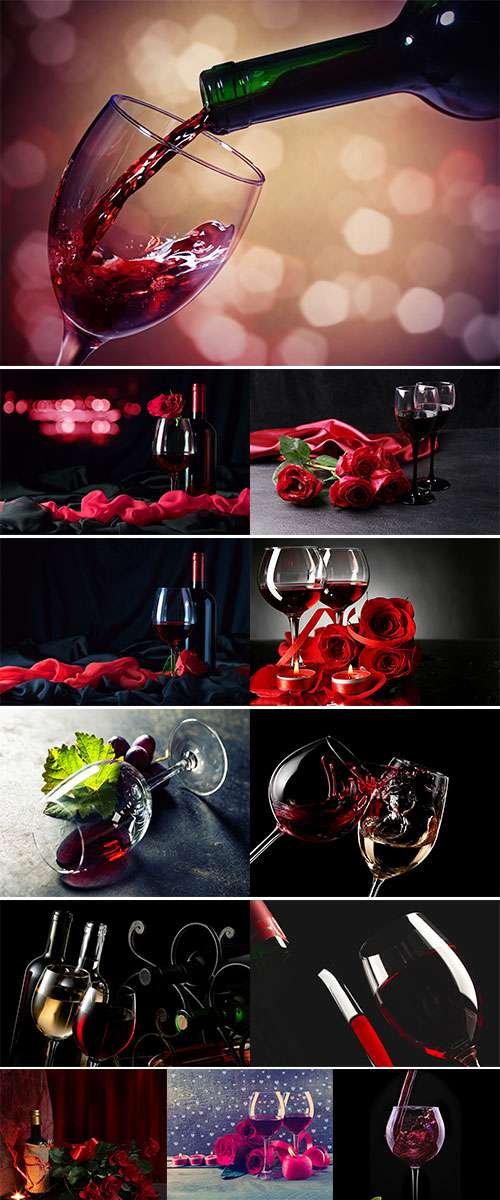 Stock Image Glass of red wine and red rose on black background