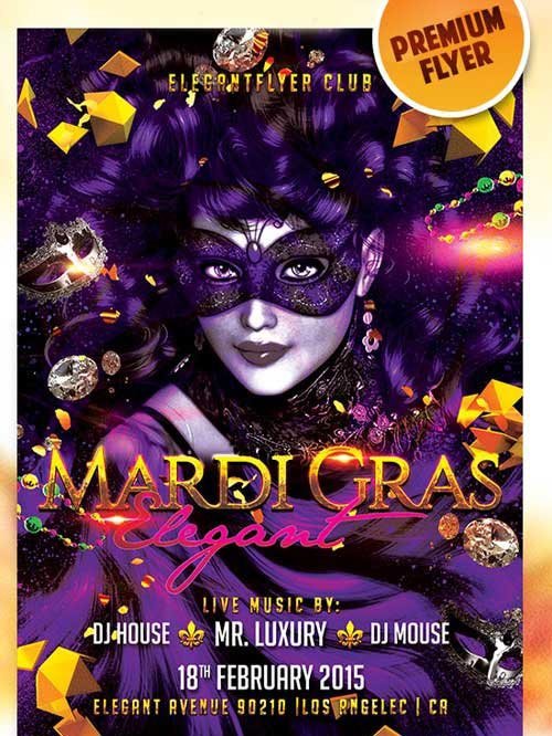 Mardi Gras Flyer PSD Template + Facebook Cover