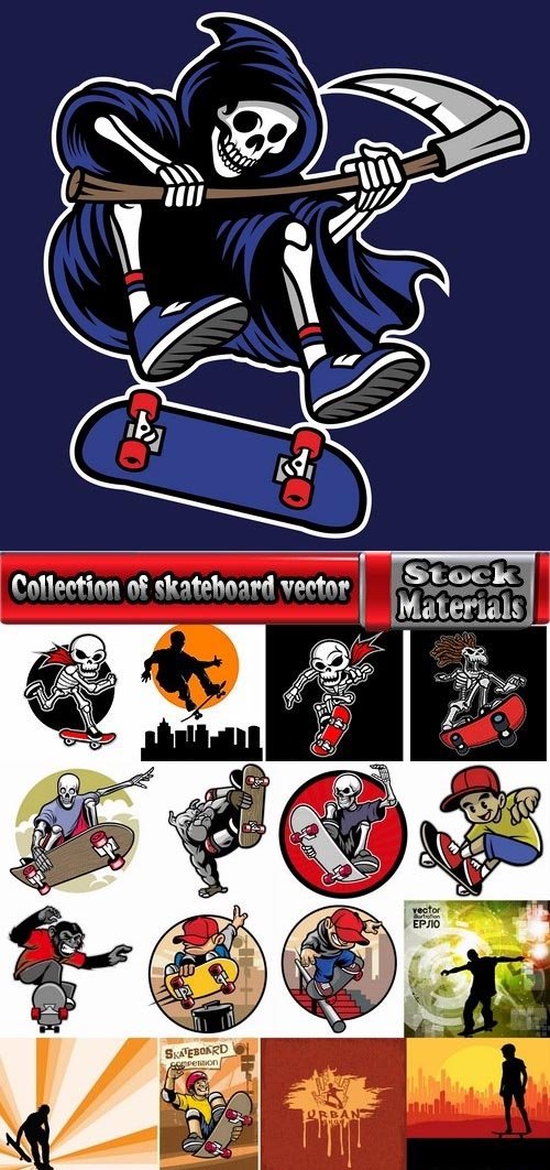 Collection of skateboard vector picture drawing for T-shirts 25 EPS