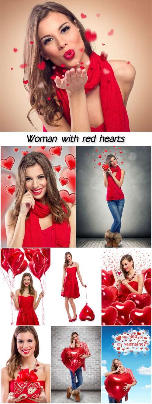 Woman with red hearts, Valentine's Day