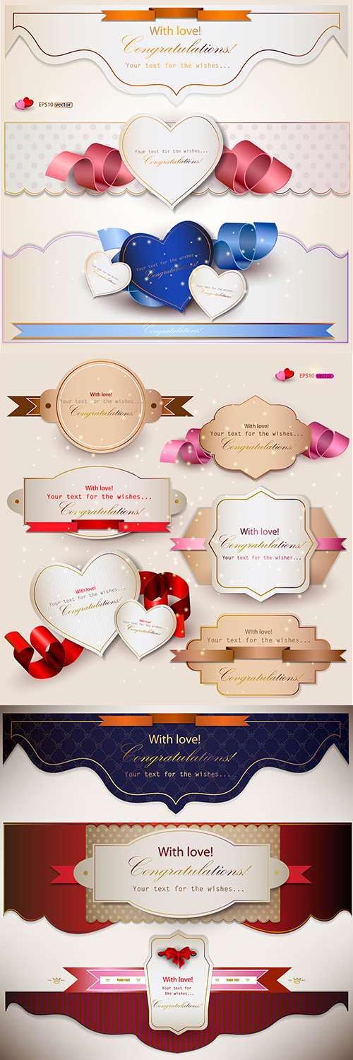 Vector background. Set of holiday banners with ribbons