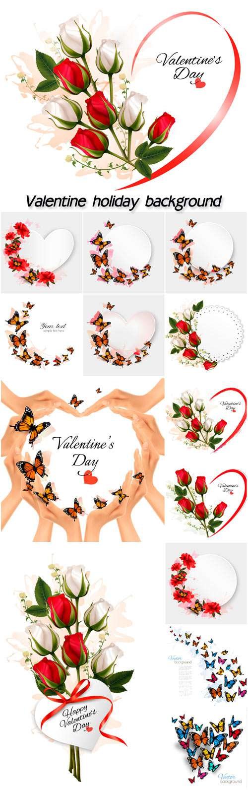 Valentine holiday background with red and white roses