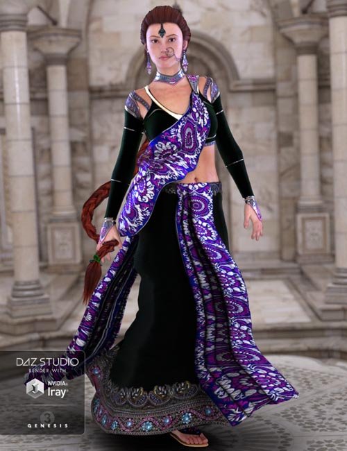NeoIndia Outfit and Hair Bundle for Genesis 2 Female(s) and Genesis 3 Female(s)