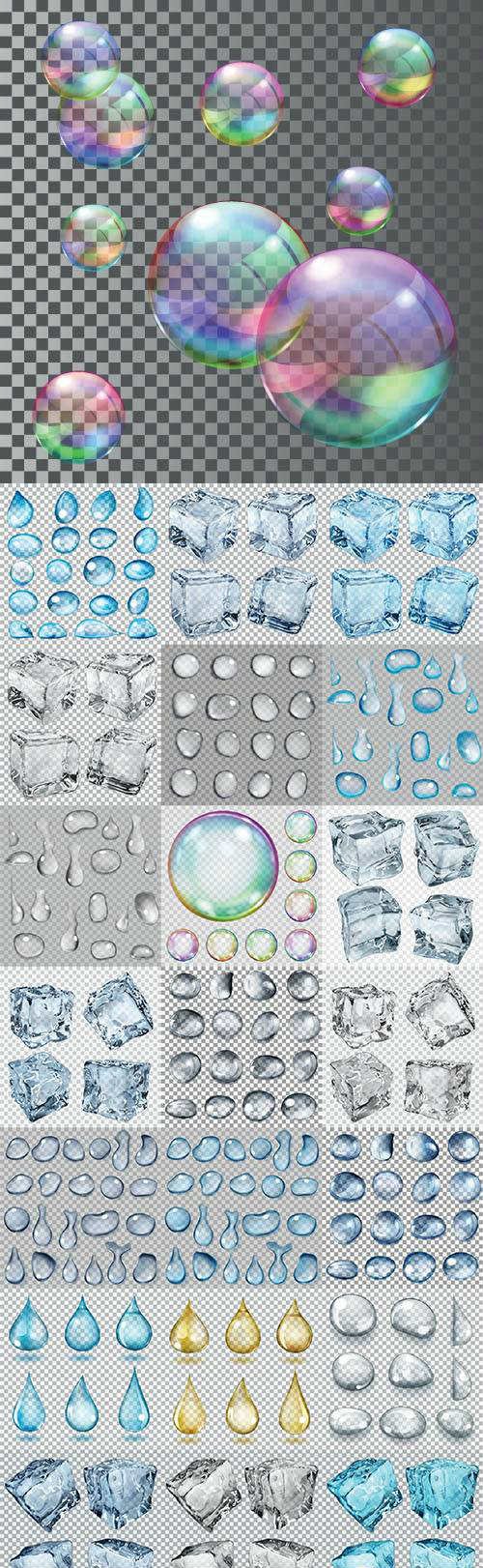 Vector Ice cubes and water drop