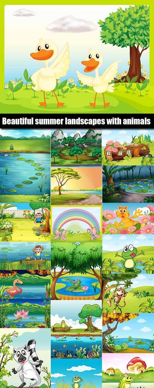 Beautiful summer landscapes with animals 