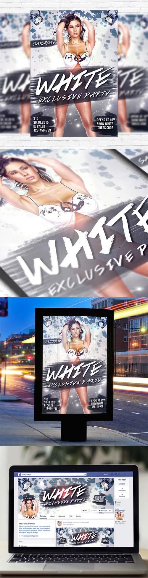 Flyer Template - White Exlusive Party + Facebook Cover