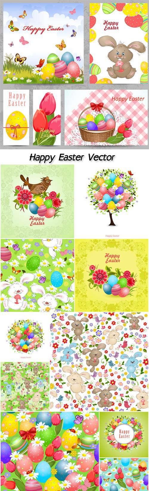 Happy Easter, Easter vector texture with rabbits