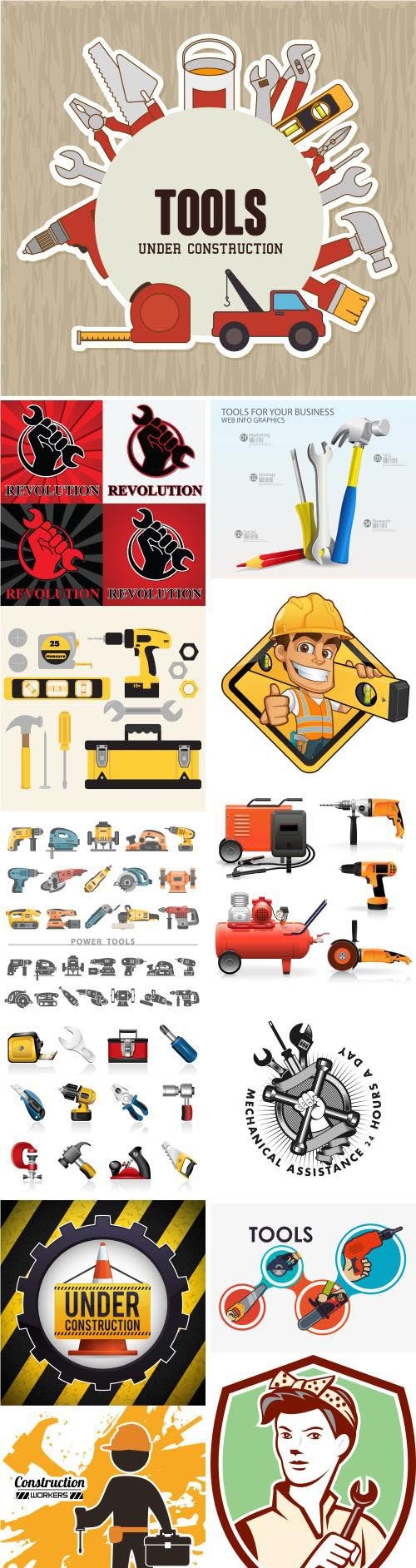 Hand and Electric/ Power Tools. Construction Tools with Helmet. Under construction - 25x EPS