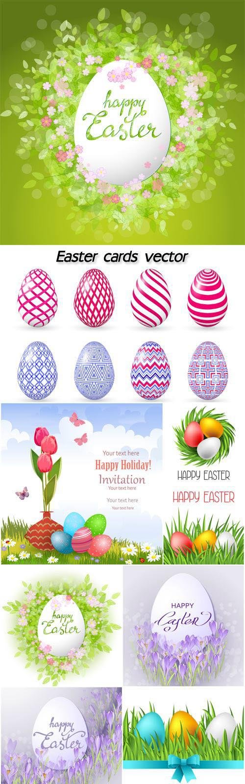 Easter cards vector, spring flowers