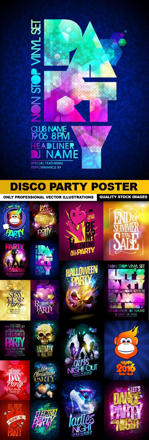 Disco Party Poster - 20 Vector
