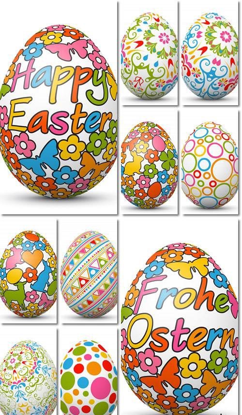 Colored 3D Vector Easter Egg with Holiday Season Symbols. Isolated Illustration - Vector