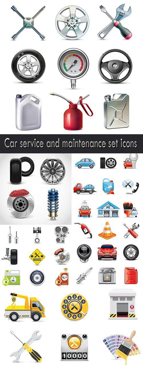 Car service and maintenance set icons