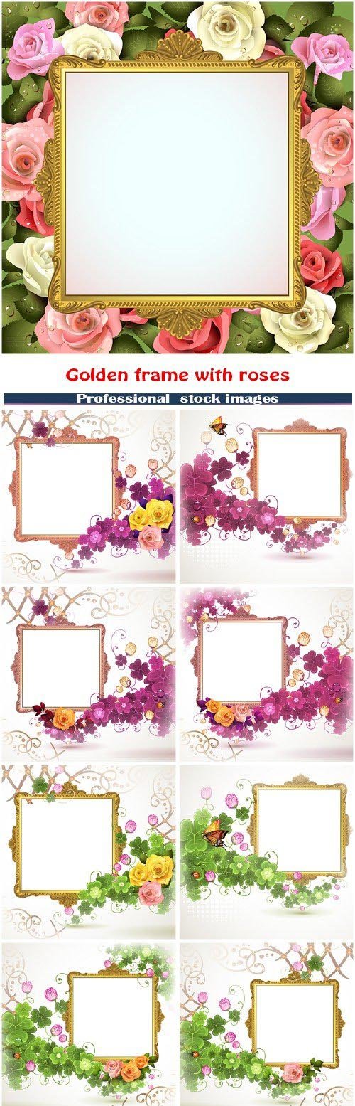 Golden frame with roses