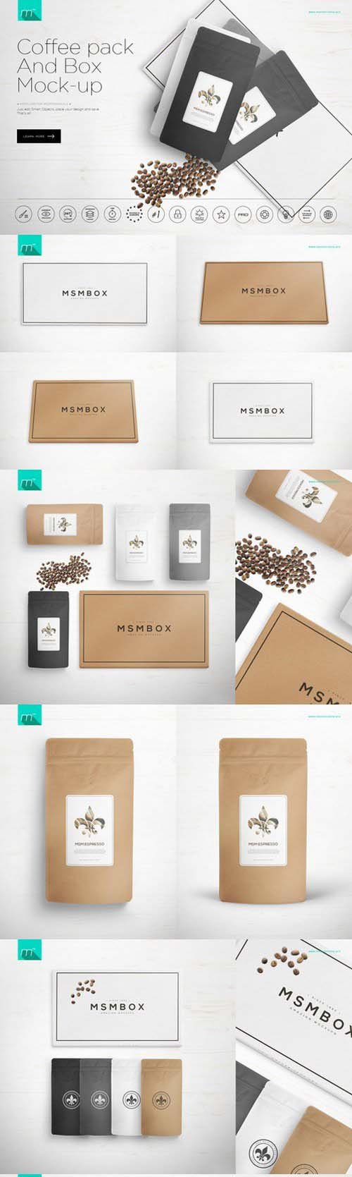 Coffee Pack and Box Mock-up 