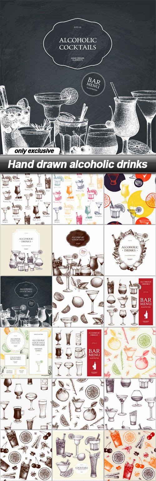 Hand drawn alcoholic drinks - 20 EPS