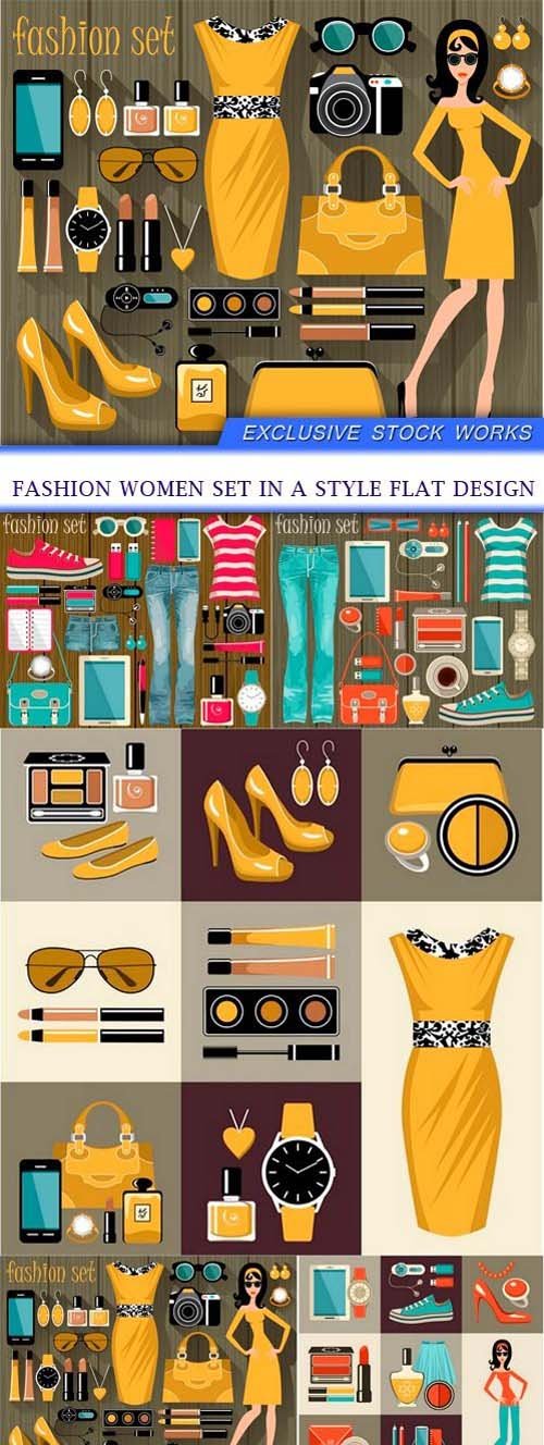 Fashion women set in a style flat design
