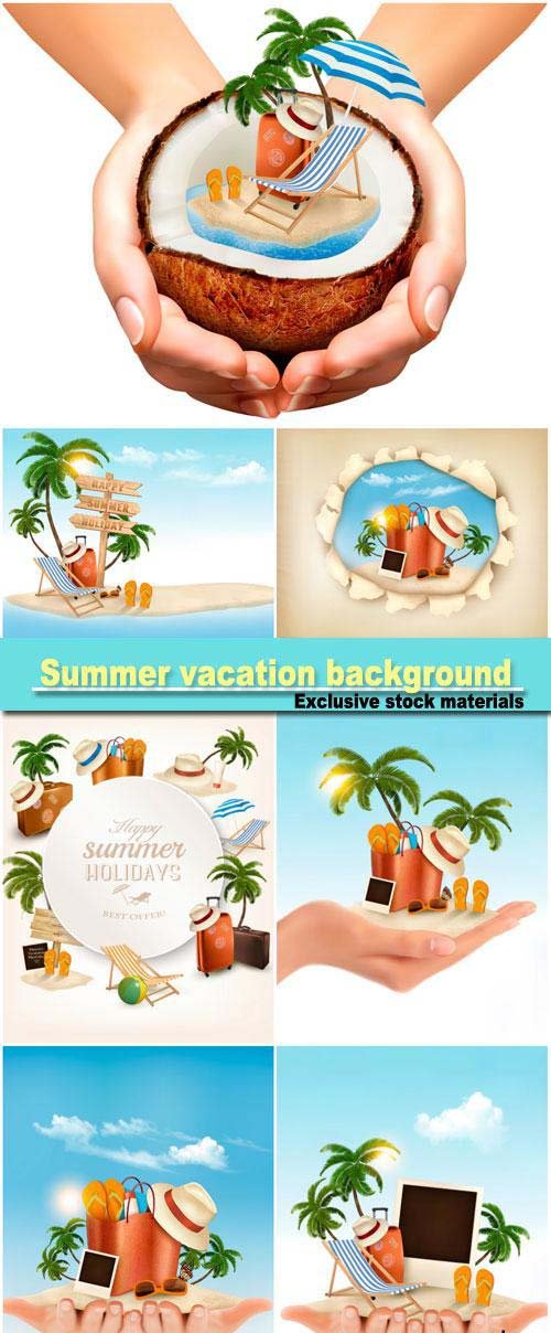Summer vacation background, tropical island with palms