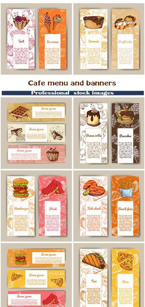 Cafe menu and banners with hand drawn design