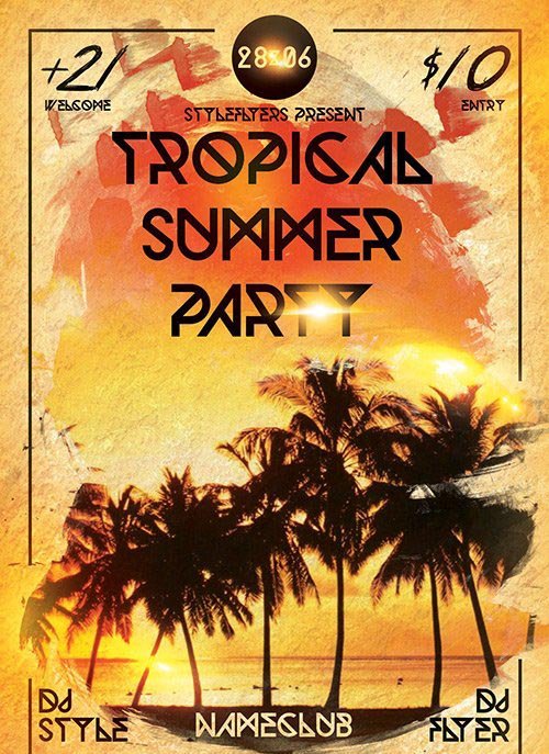 Tropical Summer Party PSD Flyer Template + Facebook Cover