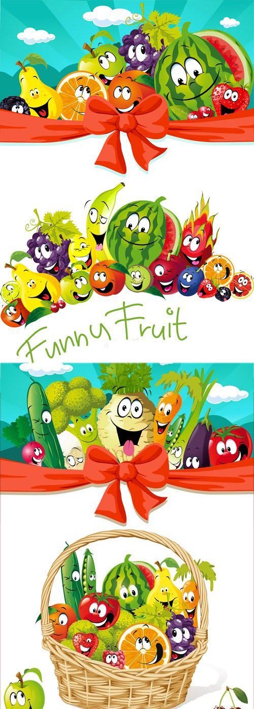 Funny Fruits & Vegetables Vector