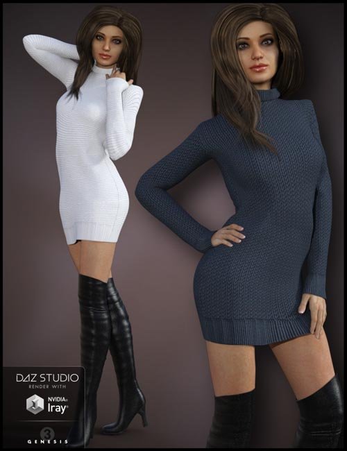 Cozy Sweater Dress Outfit for Genesis 3 Female(s)