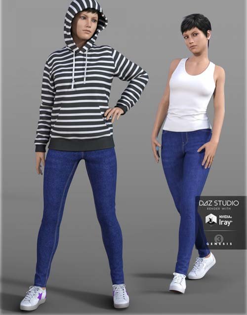 Hoodie & Skinny Jeans Outfit for Genesis 3 Female(s)