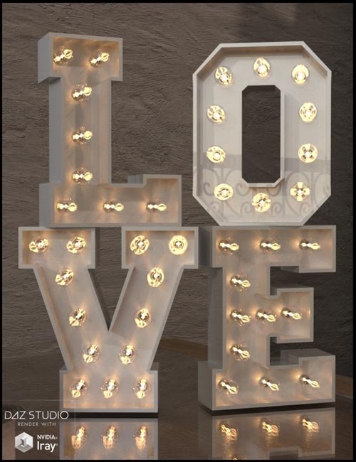 Alphabet and Number Props with Lights for Iray