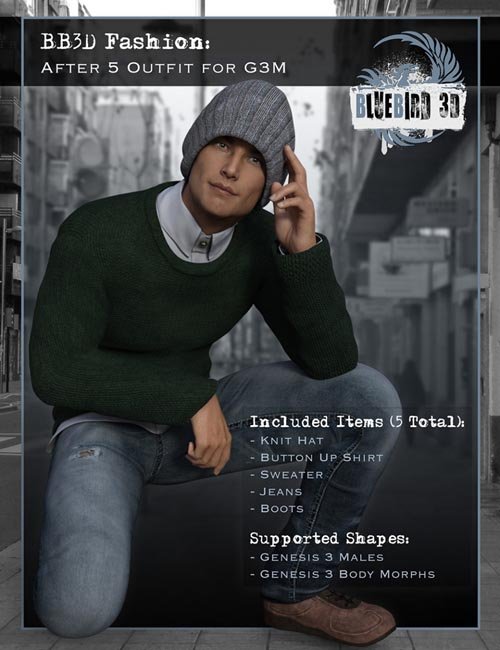 BB3D Fashions: After 5 for Genesis 3 Male(s)