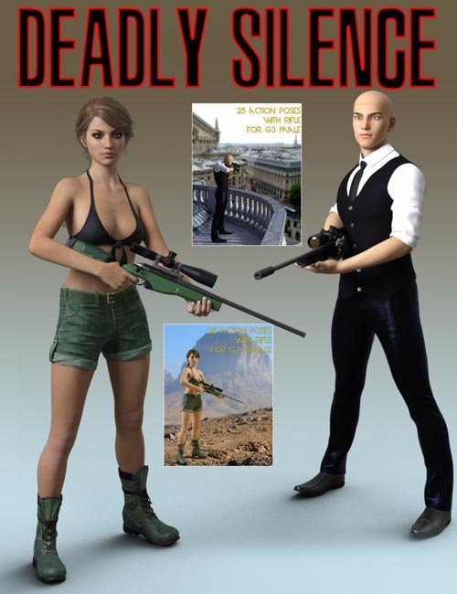 Slide3D Deadly Silence Poses with Rifle for Genesis 3 Female and Male
