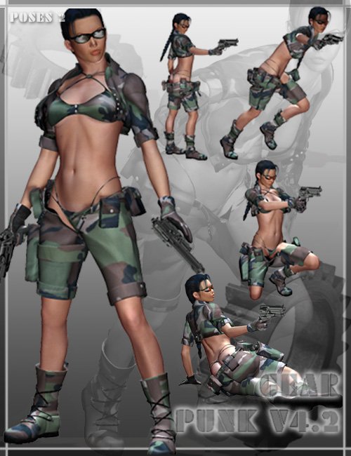 Gear Punk Outfit, Props & 10 Poses for V4