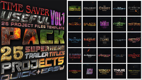 25 SuperHero Trailer Titles Pack