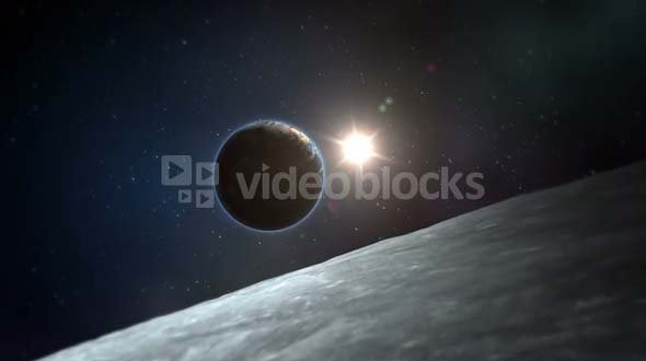 View of Earth and Sun From the Moon