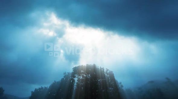 Blue Evening Rays Through Clouds