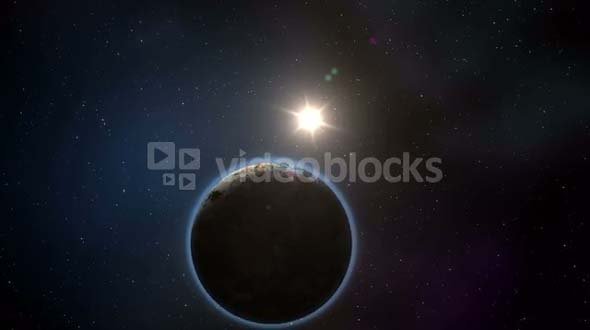 Sun Shining on Planet Earth Rotating in Space