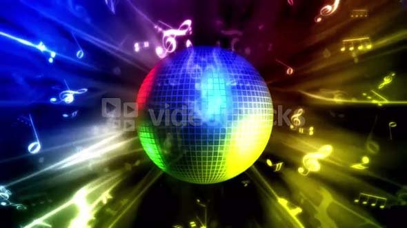 Colorful Disco Ball and Music Notes