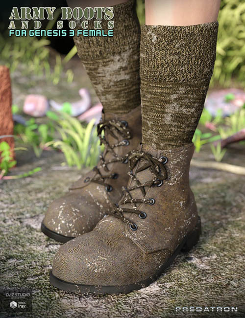 Army Boots and Socks for Genesis 3 Female(s)